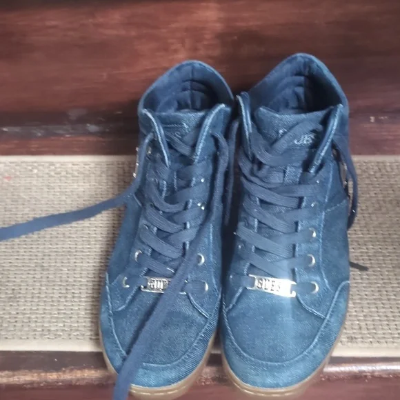 Guess Women Denim High-Top Sneakers Size 7.5M - Picture 2 of 12